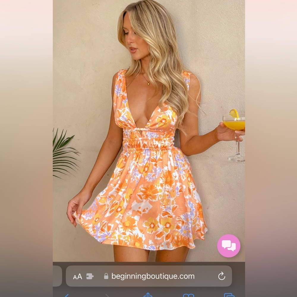 Beginning Boutique Genovia Orange Floral Mini Dress